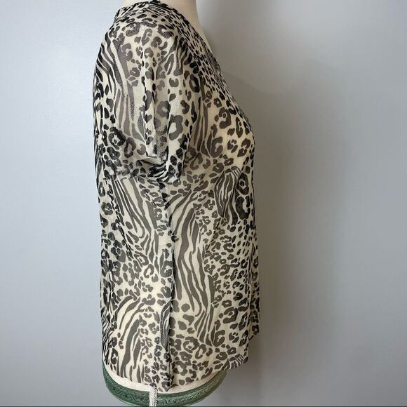 NWT Antistar Black & White Animal Cheetah Zebra Print Short Sleeve Sheer size L - Picture 6 of 11